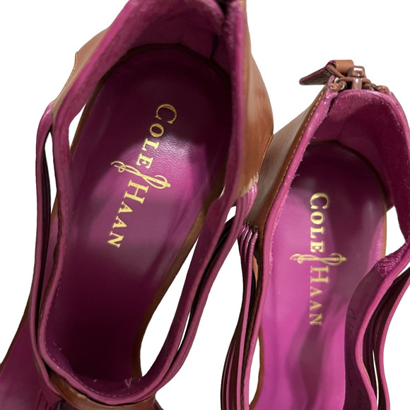 Cole Haan Vivian Brown/Pink Strappy Stiletto Heel Zipper Sandals - Size 8.5 B - Picture 8 of 11